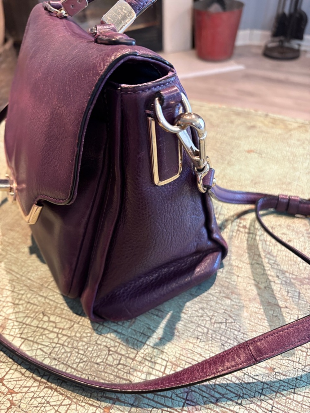 Coach Sadie Madison Satchel 26624 Eggplant Purple Leather Crossbody - Picture 5 of 9